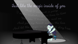 Size: 1280x720 | Tagged: safe, artist:rockingbeatlp, coloratura, g4, the mane attraction, eyes closed, female, i am just a pony, lyrics, musical instrument, piano, rara, singing, solo, the magic inside, wallpaper