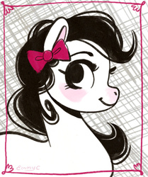Size: 450x539 | Tagged: safe, artist:emmyc, oc, oc only, earth pony, pony, 2011, black hair, bow, eyelashes, hair bow, looking at you