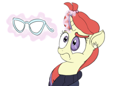 Size: 2400x1700 | Tagged: safe, artist:baratus93, moondancer, pony, unicorn, g4, confused, ear fluff, female, frown, glasses, implied silver spoon, levitation, magic, magic aura, mare, mismatched eyes, missing accessory, neck fluff, raised eyebrow, simple background, solo, sparkles, telekinesis, these aren't my glasses, transparent background, wide eyes