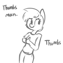 Size: 637x637 | Tagged: safe, artist:tjpones, oc, oc only, anthro, monochrome, simple background, solo, thumbs, thumbs up, white background