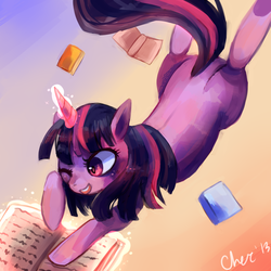 Size: 1280x1280 | Tagged: safe, artist:cherivinca, twilight sparkle, g4, back, book, female, magic, solo