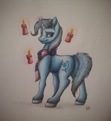 Size: 2209x2400 | Tagged: safe, artist:lupiarts, part of a set, trixie, pony, unicorn, g4, advent calendar, butt, candlelight, christmas, clothes, female, high res, mare, plot, scarf, solo