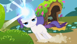 Size: 635x367 | Tagged: safe, screencap, rarity, g4, season 1, the cutie mark chronicles, animated, bush, female, rariquest, rarity being dragged to her destiny, rarity is not amused, solo, unamused