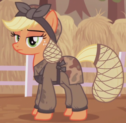Size: 584x573 | Tagged: safe, screencap, applejack, g4, the cutie re-mark, alternate timeline, bow, crystal war timeline, female, hair bow, outfit catalog, solo