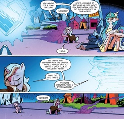 Size: 1391x1335 | Tagged: safe, artist:andy price, idw, official comic, king sombra, princess celestia, princess luna, radiant hope, twilight sparkle, alicorn, pony, unicorn, g4, siege of the crystal empire, spoiler:comic, spoiler:comic37, cloak, clothes, comic, disintegration, female, male, mare, stallion, stretching, twilight sparkle (alicorn)