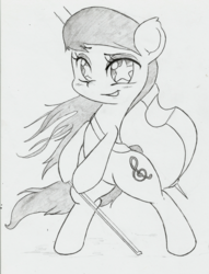 Size: 4464x5832 | Tagged: safe, artist:cross_ornstein, octavia melody, earth pony, pony, g4, absurd resolution, bipedal, bow (instrument), cello, cello bow, cute, female, monochrome, musical instrument, solo, starry eyes, tavibetes, traditional art, wingding eyes