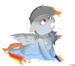 Size: 1024x904 | Tagged: safe, artist:viviechan, rainbow dash, g4, cobra stretch, color loss, faint, female, rainbow-less dash, simple background, solo, transparent background