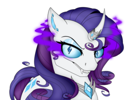 Size: 3000x2400 | Tagged: safe, artist:evehly, artist:theshadowstone, rarity, pony, unicorn, g4, corrupted, curved horn, evil, fangs, female, high res, horn, horn ring, mare, simple background, solo, sombra eyes, transparent background, wingding eyes