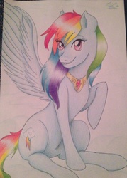 Size: 860x1200 | Tagged: safe, artist:milaookami, rainbow dash, g4, alternate hairstyle, female, solo, traditional art