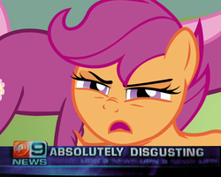 Size: 1000x800 | Tagged: safe, edit, edited screencap, screencap, cheerilee, scootaloo, g4, hearts and hooves day (episode), absolutely disgusting, hearts and hooves day, image macro, meme, solo focus