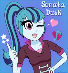 Size: 1523x1637 | Tagged: safe, artist:kingdark0001, sonata dusk, equestria girls, g4, my little pony equestria girls: rainbow rocks, cute, cutie mark, female, heart, solo, sonatabetes, stars, wink