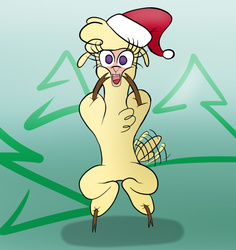 Size: 750x794 | Tagged: safe, artist:kencaldi, paprika (tfh), alpaca, them's fightin' herds, christmas, christmas tree, community related, excited, female, hat, santa hat, solo, tail wag