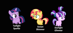 Size: 1006x453 | Tagged: safe, artist:cookiecocopuffs, starlight glimmer, sunset shimmer, twilight sparkle, pony, unicorn, g4, filly, filly starlight glimmer, filly sunset shimmer, filly twilight sparkle, younger
