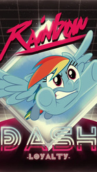 Size: 300x533 | Tagged: safe, screencap, rainbow dash, g4, 80s, female, loyalty, solo