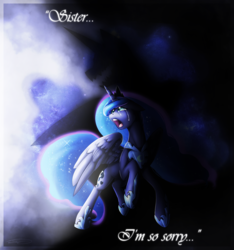 Size: 1335x1425 | Tagged: safe, artist:doekitty, nightmare moon, princess luna, alicorn, pony, g4, crying, duality, female, open mouth, rearing, sad, shadow, solo