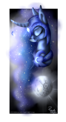 Size: 700x1300 | Tagged: safe, artist:julunis14, princess luna, g4, bookmark, eyes closed, female, helmet, mare in the moon, moon, solo