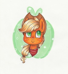 Size: 1925x2089 | Tagged: safe, artist:pumpkinkikile, applejack, g4, bandana, female, portrait, smiling, solo, traditional art