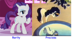 Size: 653x359 | Tagged: safe, rarity, g4, comparison, ico the brave little horse, preciosa