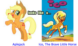 Size: 782x464 | Tagged: safe, applejack, g4, comparison, ico, ico the brave little horse, needs more jpeg