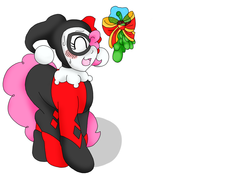 Size: 2172x1517 | Tagged: safe, artist:blackbewhite2k7, edit, pinkie pie, g4, blushing, crossover, female, harley quinn, mistletoe, solo