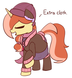 Size: 1167x1255 | Tagged: safe, artist:bumpywish, oc, oc only, oc:bumpy wish, pony, unicorn, belly, bundled up, bundled up for winter, clothes, pregnant, scarf, solo, winter, winter outfit