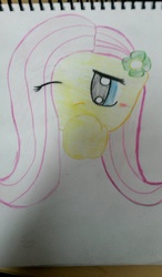 Size: 540x922 | Tagged: safe, artist:pinkie_pie1521, derpibooru exclusive, fluttershy, g4, colored pencil drawing, cute, fanart, female, looking at you, portrait, solo, traditional art, wink