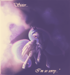 Size: 1335x1425 | Tagged: safe, artist:doekitty, nightmare moon, princess luna, alicorn, pony, g4, crying, duality, female, open mouth, rearing, shadow, solo, spread wings