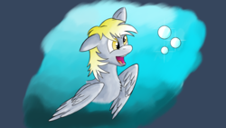 Size: 2048x1152 | Tagged: safe, artist:spirittis, derpy hooves, pegasus, pony, g4, bubble, female, mare, open mouth, solo