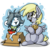 Size: 2000x2000 | Tagged: safe, artist:studlyhorn, derpy hooves, pegasus, pony, temmie, g4, :3, crossover, female, food, happy, high res, mare, muffin, open mouth, sitting, smiling, tem shop, temderpy, temmie flakes, undertale