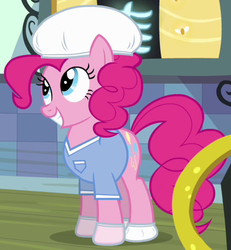Size: 378x409 | Tagged: safe, screencap, pinkie pie, pony, g4, pinkie pride, clothes, female, gloves, hoof gloves, nurse, nurse outfit, nurse pie, outfit catalog, rubber gloves, solo