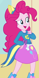 Size: 443x873 | Tagged: safe, screencap, pinkie pie, equestria girls, g4, balloon, boots, clothes, female, high heel boots, outfit catalog, skirt, solo, wondercolts, wondercolts uniform