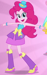 Size: 388x613 | Tagged: safe, screencap, pinkie pie, equestria girls, g4, my little pony equestria girls, balloon, boots, bracelet, clothes, dress, fall formal outfits, female, hat, high heel boots, jewelry, outfit catalog, skirt, solo, top hat