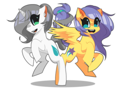 Size: 700x500 | Tagged: safe, artist:lolly-jpg, oc, oc only, pegasus, pony, unicorn, bandaid, happy, smiling