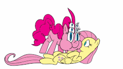 Size: 1280x720 | Tagged: safe, artist:thex-plotion, fluttershy, pinkie pie, g4, body horror, eldritch abomination, gif, great moments in animation, imminent tickles, non-animated gif, on back, puffy cheeks, smear frame, wat
