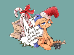 Size: 800x600 | Tagged: safe, artist:wan, flash sentry, g4, candy, candy cane, christmas, food, hat, it's a pony kind of christmas, male, santa hat, solo, voice actor joke