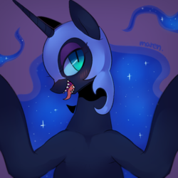Size: 1000x1000 | Tagged: safe, artist:maren, nightmare moon, alicorn, pony, g4, bedroom eyes, blushing, female, looking at you, open mouth, solo, tongue out