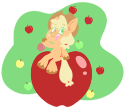 Size: 540x464 | Tagged: safe, artist:typhwosion, applejack, earth pony, pony, g4, apple, female, food, simple background, sitting, solo, transparent background