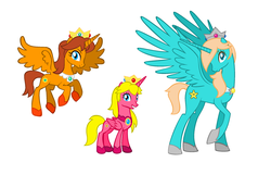 Size: 2448x1580 | Tagged: safe, artist:lucaspratt, alicorn, pony, crossover, crown, jewelry, ponified, princess daisy, princess peach, princess rosalina, regalia, rosalina, super mario bros.