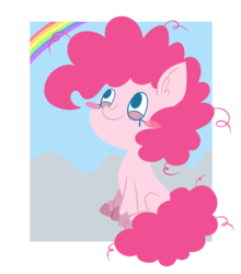 Size: 669x759 | Tagged: safe, artist:typhwosion, pinkie pie, earth pony, pony, g4, blushing, female, rainbow, simple background, smiling, solo, transparent background