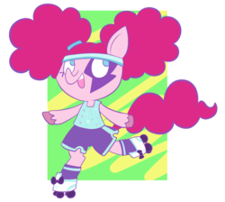Size: 830x744 | Tagged: safe, artist:typhwosion, pinkie pie, earth pony, pony, g4, bipedal, female, pinkie puffs, roller skates, simple background, solo, transparent background