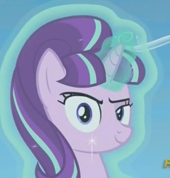 Size: 599x626 | Tagged: safe, screencap, starlight glimmer, g4, the cutie re-mark, dreamworks face, glowing horn, horn, levitation, looking at you, magic, raised eyebrow, reaction image, s5 starlight, self-levitation, smug, solo, telekinesis