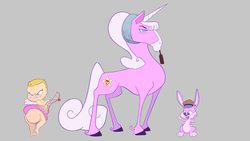 Size: 3840x2160 | Tagged: safe, artist:pikapetey, pony, rabbit, unicorn, bottle, cupid, hat, high res, the ass was fat, transformation