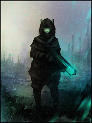 Size: 600x800 | Tagged: safe, artist:vadkaart, oc, oc only, anthro, gun, soldier, solo, weapon
