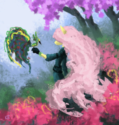 Size: 800x840 | Tagged: safe, artist:vadkaart, fluttershy, bird, peacock, pegasus, anthro, g4, female, solo