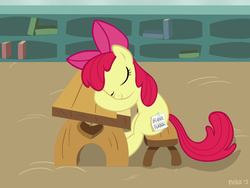 Size: 1600x1200 | Tagged: safe, artist:mcsadat, apple bloom, earth pony, pony, g4, bow, desk, female, filly, foal, hair bow, irony, prank, school, sleeping, sleeping in class, solo