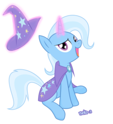 Size: 1500x1646 | Tagged: safe, artist:mcsadat, trixie, pony, unicorn, g4, female, magic, mare, show accurate, simple background, sitting, solo, transparent background, trixie's cape, trixie's hat