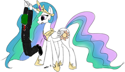 Size: 1433x834 | Tagged: safe, artist:mcsadat, princess celestia, oc, oc:anon, alicorn, human, pony, g4, duo, hang in there