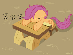 Size: 1600x1200 | Tagged: safe, artist:mcsadat, scootaloo, pegasus, pony, g4, desk, female, filly, school, sleeping, sleeping in class, solo