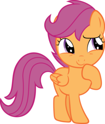 Size: 5087x6000 | Tagged: safe, artist:slb94, scootaloo, pegasus, pony, brotherhooves social, g4, absurd resolution, cute, cutealoo, female, filly, foal, folded wings, hoof on chin, raised hoof, simple background, smiling, solo, thinking, transparent background, vector, wings