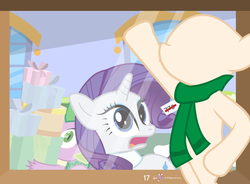 Size: 1000x735 | Tagged: safe, artist:dm29, rarity, spike, pony, g4, advent calendar, clothes, duo, holiday horse days, mannequin, present, scarf